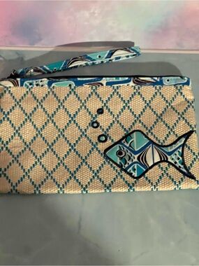 Vera Bradley Blue & Cream Fish Motif Wristlet